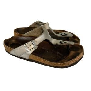 Birkenstock Gizeh Sandals Womens 8 Silver Casual Birko-Flor Thong Strap Slides